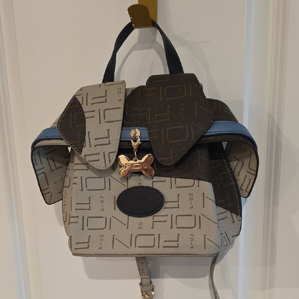 FION Brown & Cream Backpack with Blue Trim